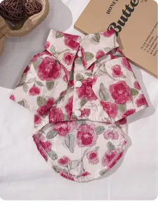 Floral dog shirt summer resort style pet clothing cute puppy floral button up apparel