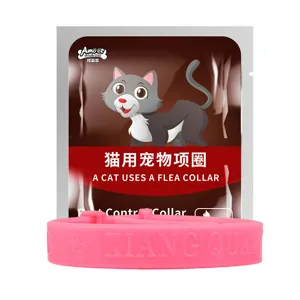 Pink silicone cat flea collar with foil packaging, safe pest control pet accessory for daily wear.