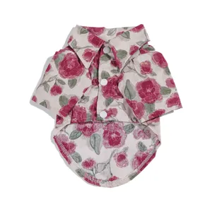 Cute floral pet shirt for dogs, summer resort style short sleeve pet clothing with turn-down collar.