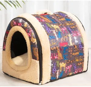 Letto per gatti chiuso confortevole tenda casa peluche morbido tappeto grotta cucciolo