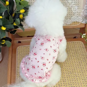 Cute floral pet dress for cats and dogs, sweet princess style summer pet clothes.