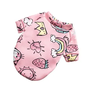 Cute pink pet sweatshirt with cartoon doodles, warm two-leg pullover for dogs and cats.