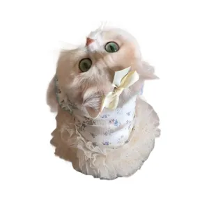 Cute floral mesh pet dress for cats and small dogs, sweet princess style summer outfit.