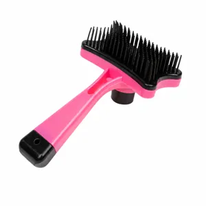 Pet hair removal brush cat dog shedding grooming tool with self-cleaning button pink