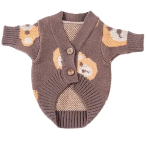 Joli cardigan pull marron pour chien animal avec motif tricot ours chaud hiver pour chats