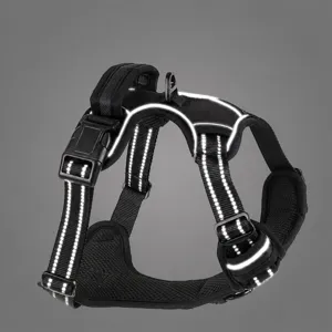 Gilet harnais pour chien réfléchissant en oxford noir, sûr et confortable pour animaux.