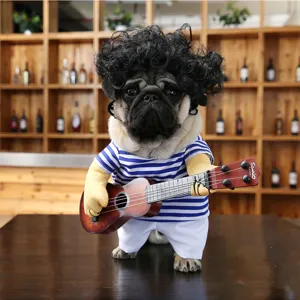 Funny guitar playing dog costume summer pet cosplay clothes for cats and small dogs.