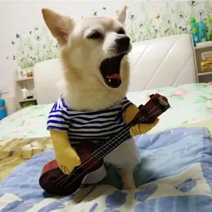 Funny dog guitar costume pet clothes cute cat cosplay outfit apparel funny pet clothes