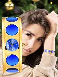 Yalalusi Women Quartz Watch Vintage Elegant Waterproof Bangle Wristwatch Fashion Gold Blue