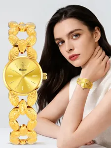 Orologio donna oro con cinturino unico maglie foglia lusso quarzo set regalo elegante