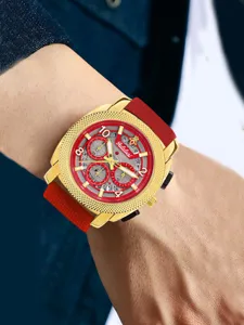 Yalalusi Men's Fashion Business Large Dial Chronograph Quartz Watch in Gold and Red