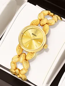Yalalusi lussuoso orologio al quarzo d'oro e set di bracciali con cinturino a catena.