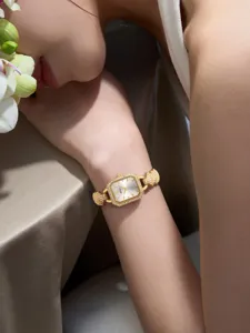 Yalalusi luxury gold square rhinestone watch for women, elegant waterproof quartz wristwatch.