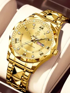 Goldene Quarzuhr Detail, Herren Business Armbanduhr mit grossem Zifferblatt und Datum.