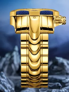 Reloj de hombre dorado de lujo con esfera grande y correa metálica robusta diseño