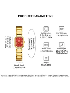Yalusi elegante montre quartz femme or rouge cadran octogonal fashion luxe details