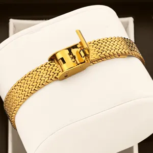 Goldenes Mesh-Uhrenarmband Ersatz Metallband elegantes Damen Armband Luxus Zubehörteil