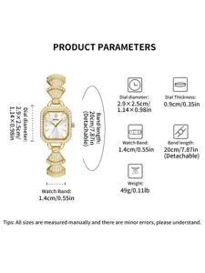 Women gold diamond watch detailed size chart elegant luxury fashion timepiece spec chart
