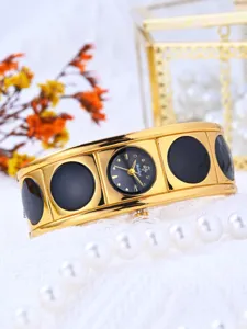Yalalusi women gold cuff watch quartz black circle stylish vintage quartz wristwatch jewelry