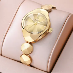 Women Quartz Watch Luxury Geometric Cut Alloy Case Sunburst Dial Rhinestone Waterproof Fashion Wristwatch Jewelry