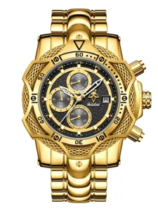Reloj cronografo de lujo para hombre en oro con esfera grande y pulsera de acero.