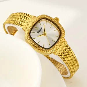 Elegante Damenuhr Quarz mit goldem geflochtenem Armband und quadratischem Zifferblatt Luxus.
