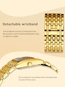 Reloj de pulsera para mujer cuadrado de lujo con correa de cadena de oro desmontable.