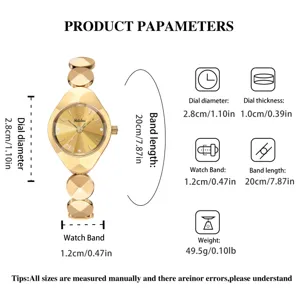 Galalusi women gold watch with unique geometric link bracelet and crystal dial markers.