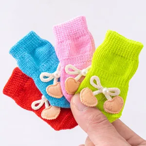 Cute colorful knit pet socks for small dogs cats, anti-scratch anti-dirty paw protectors.