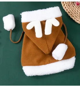 Cute pet Christmas cloak with reindeer antlers and warm fleece for cats and dogs photography