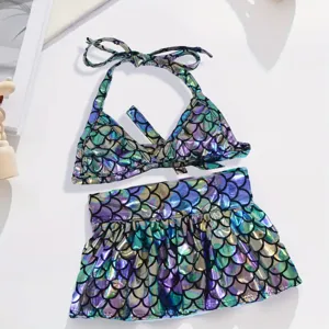 Summer Pet Bikini Swimsuit Cat Dog Clothes Holographic Scale Print Halter Vest Ruffled Skirt