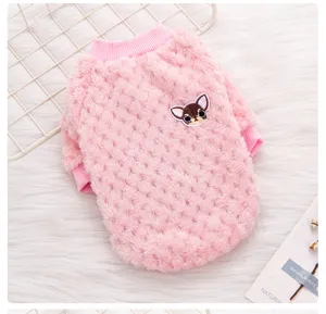 Pink fluffy pet sweatshirt for small dogs and cats, featuring cute puppy embroidery design.