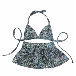 Holographic pet bikini set for cats and dogs, stylish summer pet swimwear and clothing.