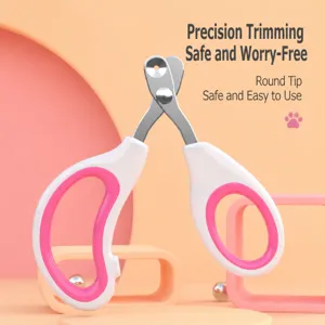 Professional safe pet nail clipper for cats and dogs, stainless steel round head grooming tool.