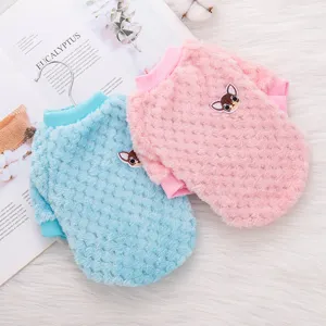 Cute fleece pet dog sweatshirt winter warm cat clothes puppy apparel with cute puppy embroidery