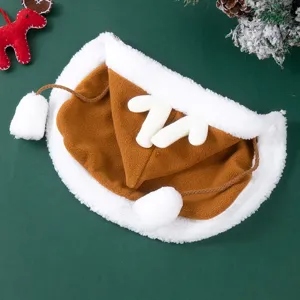 Cute pet Christmas cape for cats and dogs, warm fleece winter cloak with antlers and pom-poms.