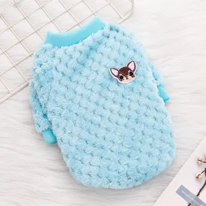 Cute blue fleece pet sweatshirt for small dogs and cats, warm autumn winter pet apparel