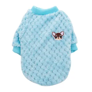 Cute blue fleece pet hoodie for small dogs and cats, warm autumn winter puppy dog sweater.