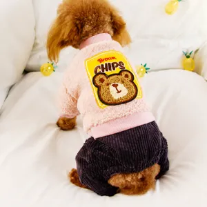 Abbigliamento per Cani Domestici Caldo Pile Quattro Zampe Simpatico Orsetto Toppa Ispessito Invernale Cucciolo Vestito Per Cani Piccoli