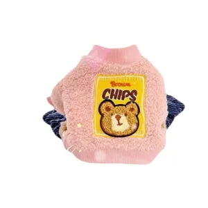 Simpatici vestiti in pile rosa per cani cappotto invernale caldo con toppa di orsetto