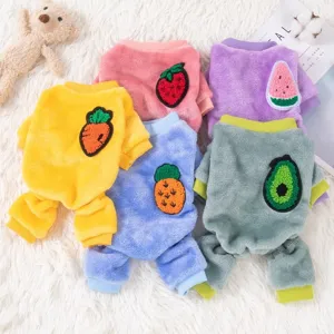 Pet Dog Clothes Autumn Winter Warm Thickened Four Legged Hoodie Cute Fruit Embroidery Small Dogs Cats Apparel