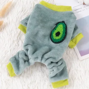 Cute avocado plush four-leg dog jumpsuit for autumn and winter warmth and cozy daily wear.