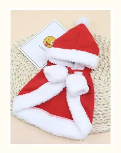 Cute Christmas pet cape cloak with red and white hoodie design for cats and small dogs apparel.