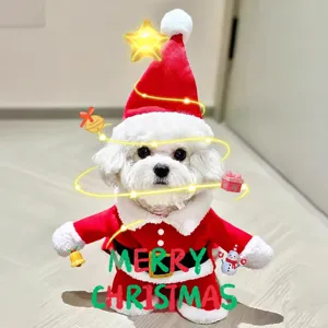 Cute dog Christmas costume pet santa outfit plush red winter clothes for small puppies