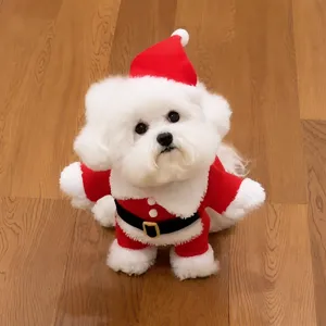 Cute dog Christmas costume pet winter warm red outfit puppy apparel holiday dress up clothing