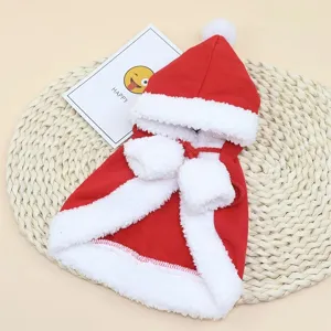 Pet Christmas Cloak Cape Cute Santa Red Hooded Costume Winter Warm Apparel For Cats Small Dogs Holiday Party Supplies