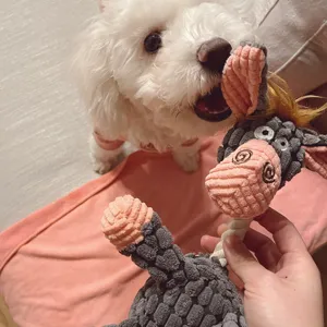 Cute squeaky plush dog chew toy interactive donkey shape for small puppies daily fun time