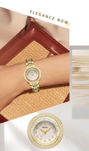 Luxury rhinestone gold women watch stylish quartz waterproof casual ladies wristwatch elegant design