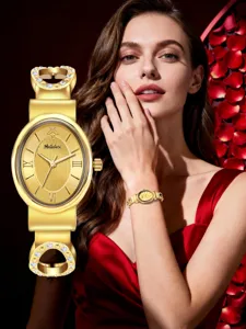 Luxury gold oval watch for women with sparkling crystal bracelet strap elegant timepiece