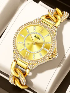 Reloj de cuarzo para mujer con diamantes de imitación de oro y pulsera de cadena